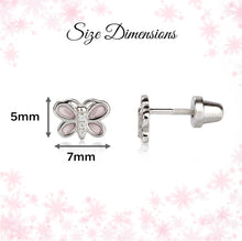 Load image into Gallery viewer, Girls Sterling Silver Screw Back Pink Butterfly Earrings
