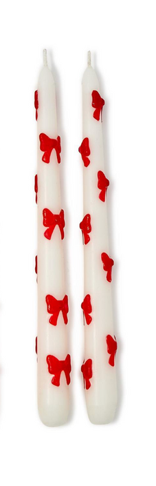 White & Red Bow Taper Candles