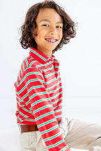 Load image into Gallery viewer, Beaufort Bonnet Long Sleeve Prim &amp; Proper Polo Richmond Red, Kiawah Kelly Green &amp; Palmetto Pearl Stripe
