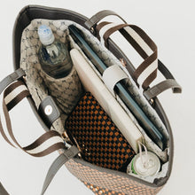 Load image into Gallery viewer, Woven Tiffany Organizer Tote Bag Checkered Brown
