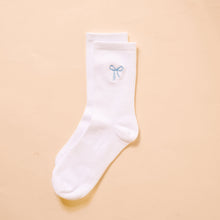 Load image into Gallery viewer, Embroidered Crew Socks - Blue Bow
