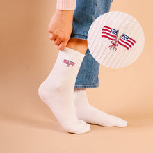 Load image into Gallery viewer, American Flags Embroidered Crew Socks
