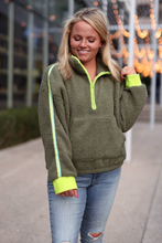 Load image into Gallery viewer, Around the Clock Teddy Quarter Zip Pullover- Olive
