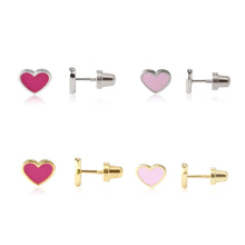 Load image into Gallery viewer, Girls Silver Pink Heart Screw Back Earrings : Silver - Light Pink
