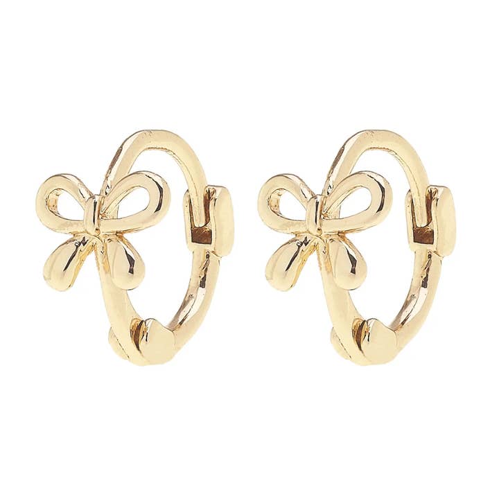 Betsy Tied Bow Micro Huggie Hoop Earring Shiny Gold