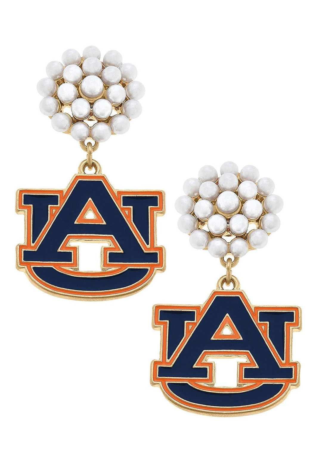 Auburn Tigers Pearl Cluster Enamel Drop Earrings Navy/Orange