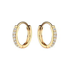 Load image into Gallery viewer, 14K Gold-Plated Huggie CZ Hoop Earrings Kids, Girls, Women: 10mm
