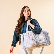 Load image into Gallery viewer, On The Go Quilted Weekender Petal Parade Blue
