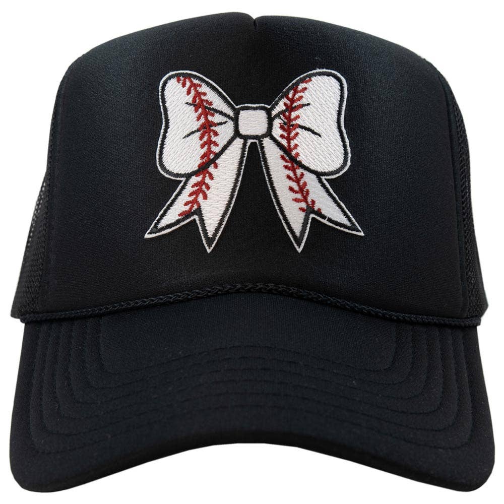 Baseball Bow Coquette Patch Foam Trucker Hat: Black