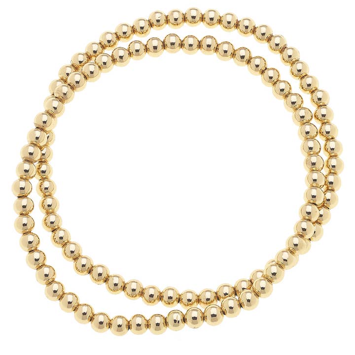 Walker Ball Bead Stretch Bracelets Shiny Gold