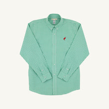 Load image into Gallery viewer, Beaufort Bonnet Dean's List Dress Shirt Gibson Island Green Mini Gingham with Richmond Red Stork
