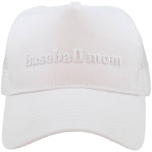 Load image into Gallery viewer, Baseball Mom 3-D Embroidered Trucker Hat: White
