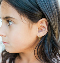 Load image into Gallery viewer, 14K Gold-Plated Huggie CZ Hoop Earrings Kids, Girls, Women: 10mm
