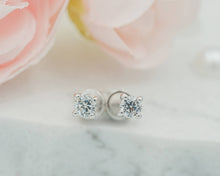 Load image into Gallery viewer, Sterling Silver Clear CZ Stud Earrings for Baby and Children
