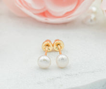 Load image into Gallery viewer, 14K Gold-Plated White Pearl Earrings with Screw Backs
