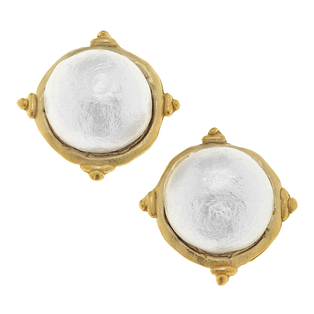 Susan Shaw Hand Cast Gold & Cotton Pearl Cabachon Earring