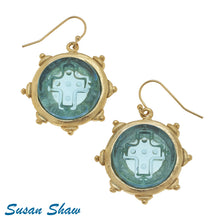 Load image into Gallery viewer, Susan Shaw Gold &amp; Aqua Venetian Glass Earring
