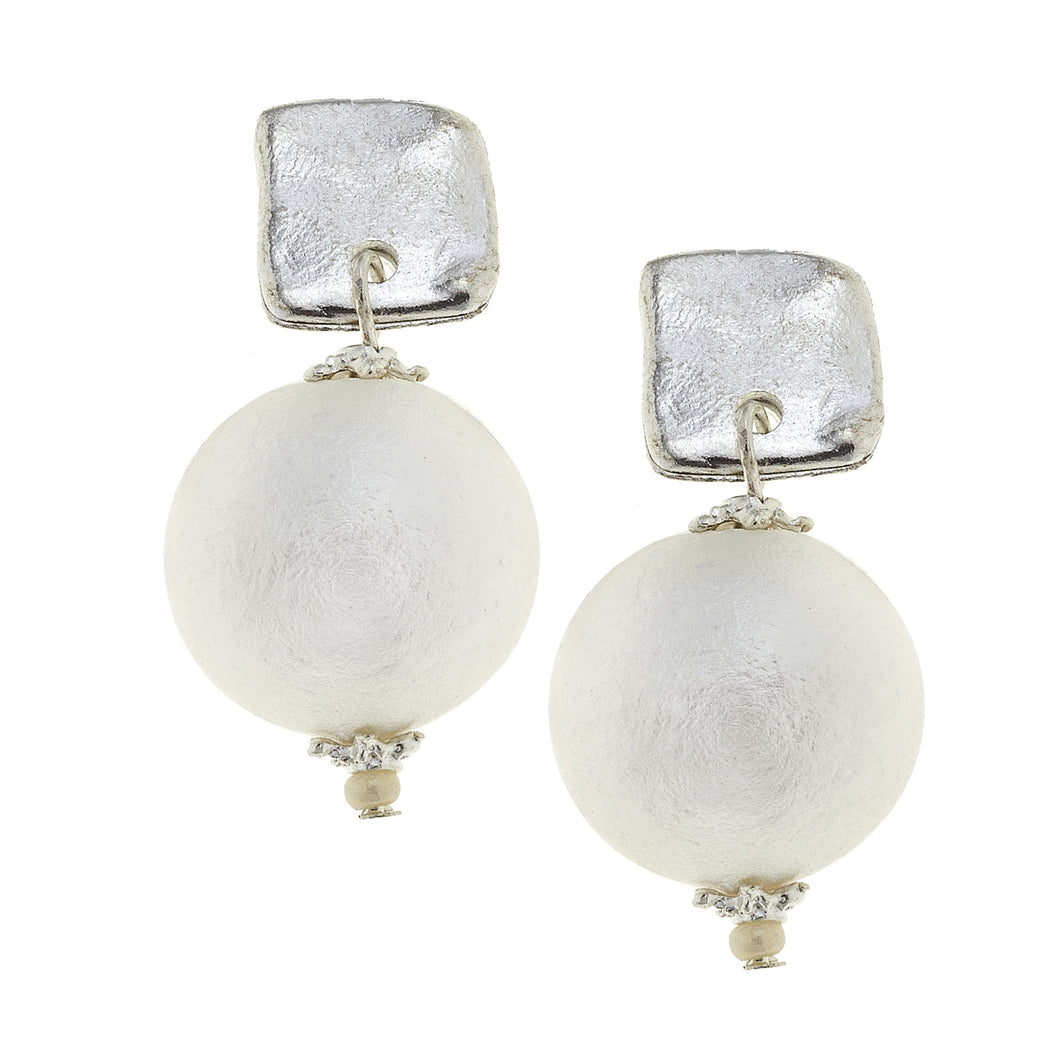Susan Shaw Handcast Silver Square & Single Cotton Pearl Earring