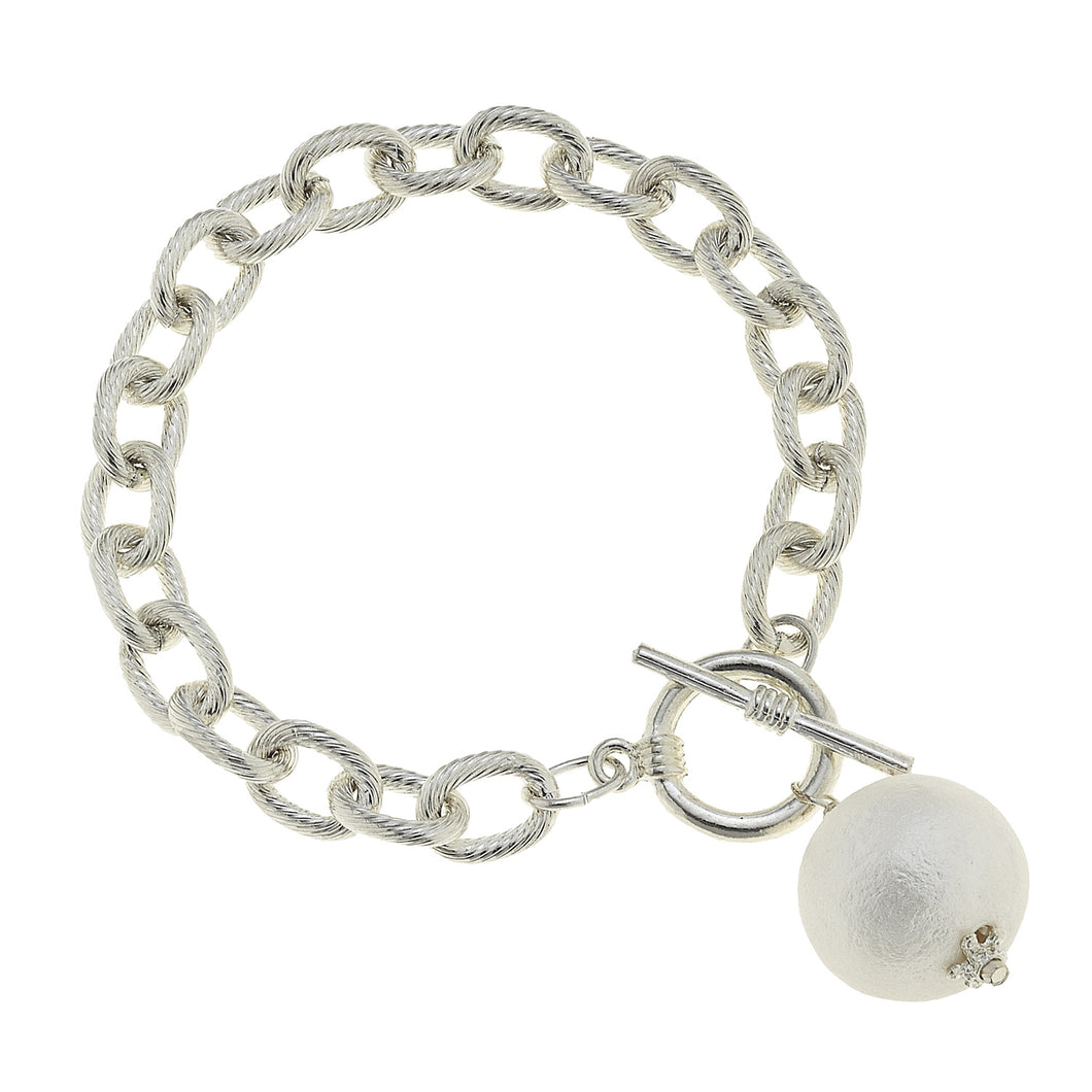 Susan Shaw Silver Chain & White Dot Pearl Bracelet
