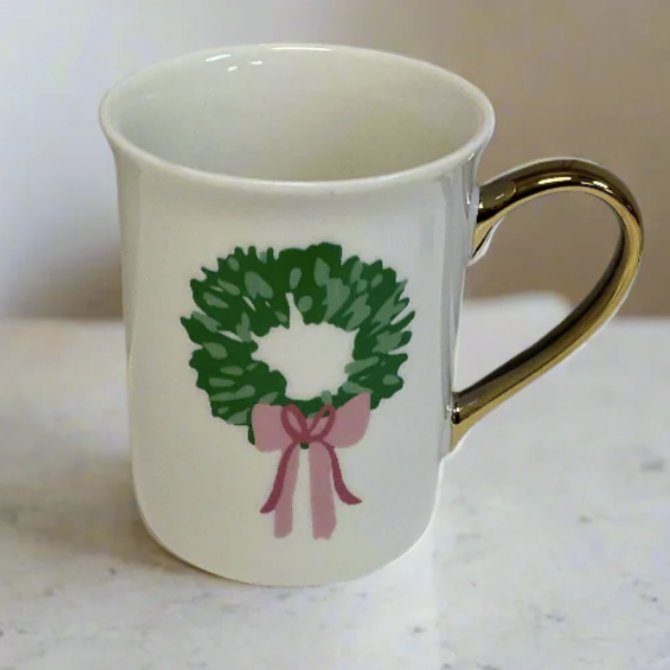 Rosy Wreaths Gold Handle Mug