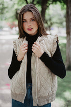 Load image into Gallery viewer, Beige Garment Washed Quilted Ruffle Sleeve Vest
