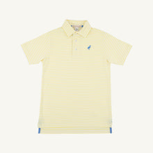 Load image into Gallery viewer, Beaufort Bonnet Prim and Proper Polo SS Lake Worth Yellow Stripe/Barbodos Blue
