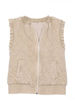 Load image into Gallery viewer, Beige Garment Washed Quilted Ruffle Sleeve Vest
