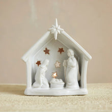Load image into Gallery viewer, Stoneware Nativity Tealight Holder, White
