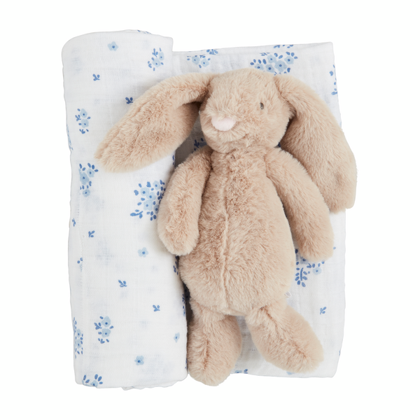 Blue Floral Swaddle Rattle
