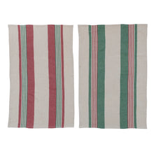 Load image into Gallery viewer, Holiday Cotton Printed Tea Towels w/ Stripes
