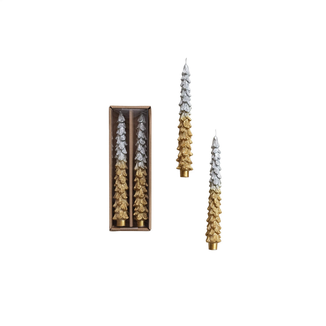 Tone Tree Taper Candles Large Gold & Silver