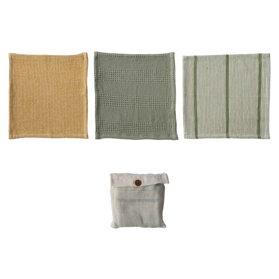 Creative Co-Op Cotton Waffle Weave Dish Cloths w/ Loop, Set of 3 in Bag