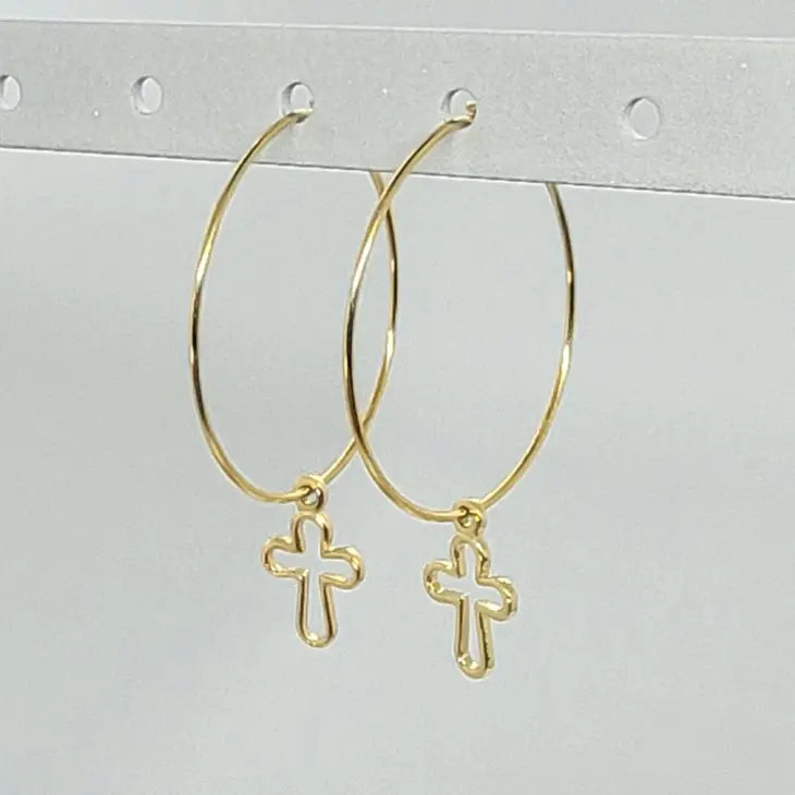 Haute Mess Small Gold Open Cross on Hoops