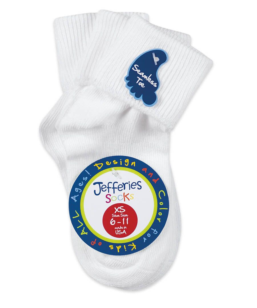 Jefferies Socks White Smooth Toe Turn Cuff Socks 3 Pair Pack 32200