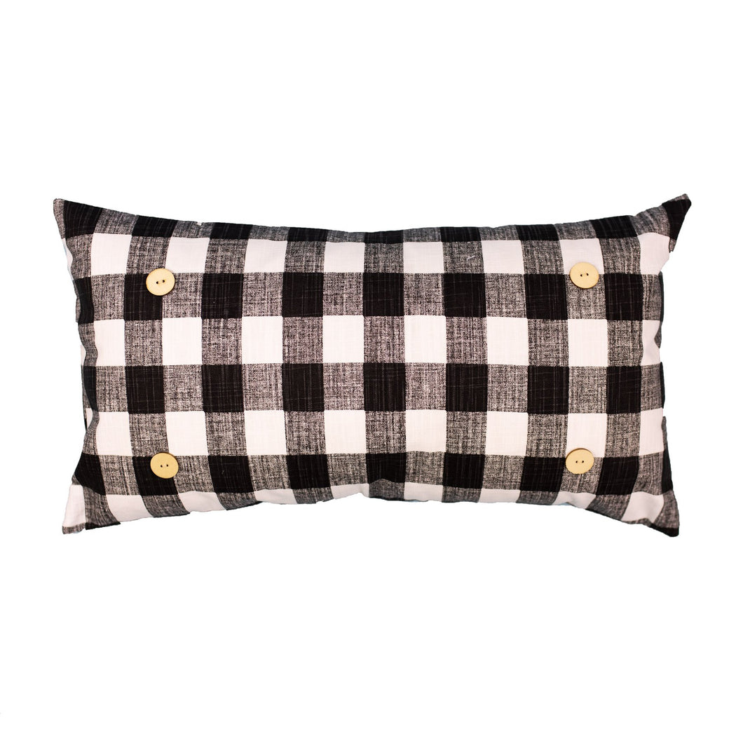 Lucky Bird Black & White Buffalo Plaid Button Pillow