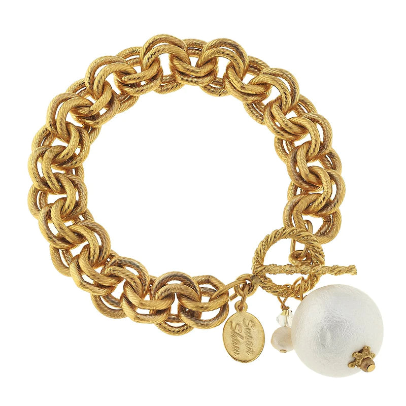 Susan Shaw Gold Double Chain w/Cotton Pearl Bracelet