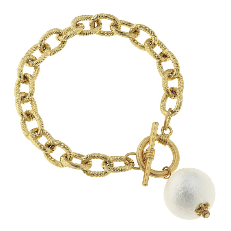 Susan Shaw Gold Chain and White Cotton Pearl Bracelet