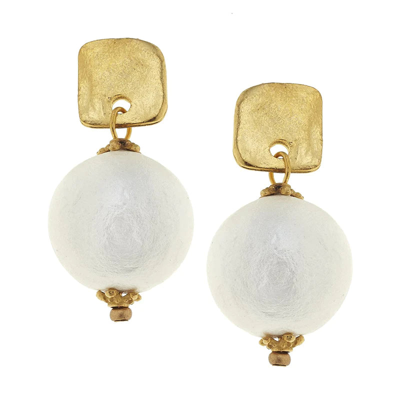 Susan Shaw Gold Square and Cotton Pearl Earrings